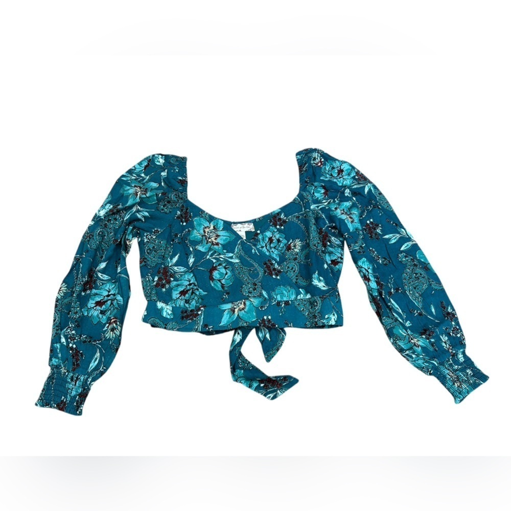 BOG Band of the Free SYBILLE Teal Floral Crossover Crop Top Womens Sz Large NWT - Picture 4 of 13